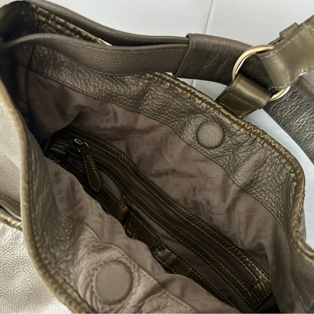 Cole Haan Metallic Gold Leather Hobo Shoulder Bag Buckle Detail Purse